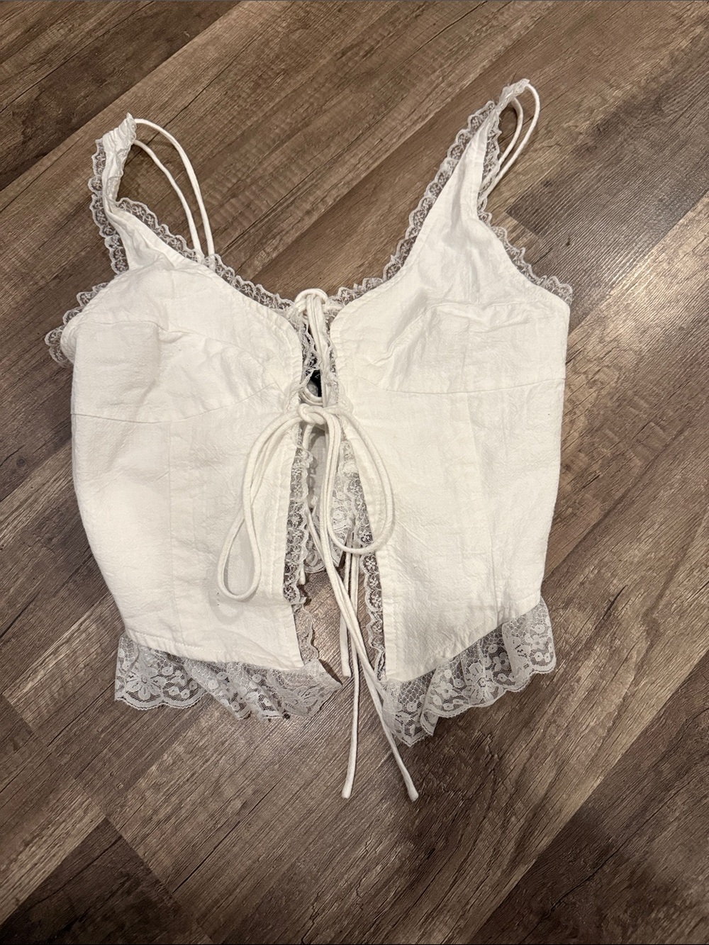 Lioness White Lace-Trim Tank with Corset Tie - Picture 2 of 7